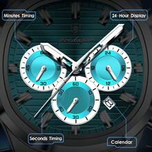 POEDAGAR's New Three Eye Six Pin Stainless Steel Quartz Watch Showcases Your Personal Charm - Blue - View 8