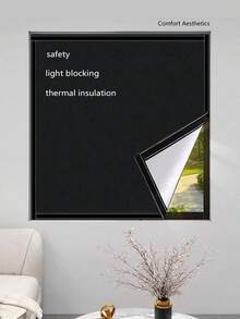 1pc Black Blackout Curtain With Hook And Loop, 2026 New Heat Insulation Sunscreen Curtain Fabric, Self-Adhesive No Drilling Required, Suitable For Room, Living Room, Kitchen And Multi-Function Blackout Cloth - Black - View 1