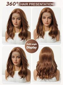 16-Inch Long Dark Blue Hair With Soft Waves Layered Wig Synthetic Natural Looking Wigs Lace Front Wigs 13*4 Hand Woven Lace Chemical Fiber Hair Daily Daily Imported Silk Party Wedding Music Festival Halloween Gift - Multicolor - View 11