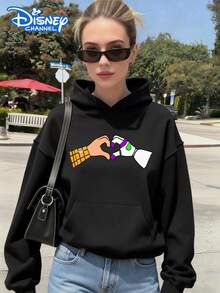 Disney Women's Hooded Sweatshirt Features A Double-Sided Toy Story Alphabet Cartoon Print Design Autumn/Winter Hooded Sweatshirt Soft, Comfortable, And Warm Fabric Essential Autumn/Winter Wardrobe Piece Perfect For Everyday Casual Wear, Travel, Or Shopping Also Makes An Ideal Gift - 黑色 - 查看 2