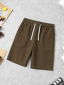 1条复古灯芯绒男士短裤，宽松直筒抽绳休闲运动裤，居家户外皆宜，高街风5英寸短裤，夏季款 - 咖啡棕 - 查看 7