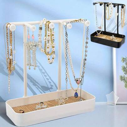Jewelry Organizer Key Rack Desktop Jewelry Storage Rack Plastics Base Key Cosmetics Holder Earrings Necklace Bracelet Hanging Plastic Rack Household Simple Jewelry Arrangement Shelf Desktop Organization Storage
