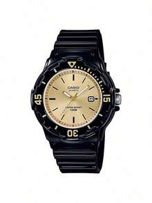 Casio Luxury Black Gold Quartz Watch, Fashionable Round Dial With Date Display, Soft Resin Strap Unisex Casual Business Wristwatch - Gold - View 7