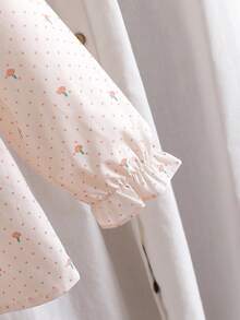 Girls' Long Sleeve Frill Trim Printed Blouse - Apricot - View 4