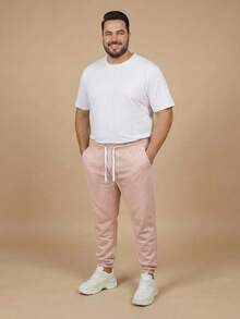 Men's Plus Size Jogger Sweatpants In Flannel Fabric With Pocket | Warm, Plus Size Men's Pants - Rusty Rose - View 2