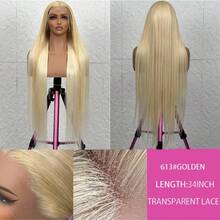 13x4 Transparent Lace Front Wig Human Frontal Hair 613 Blonde 200 Density Skinlike HD Full Lace Frontal Wigs Blended Hair Pre Plucked Bleached Knots Straight Wig 28 Inch - S613 - View 3