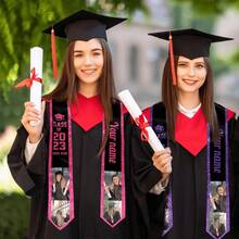 1PC Custom Graduation Class Of 2026 Shawl Sash - Personalized Name Graduation Graduation 2026 Gift, Aesthetic - White - View 4