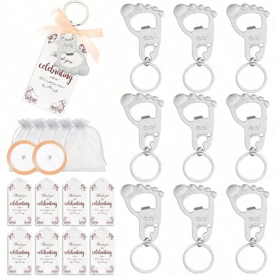 48pcs Baby Shower Party Favors, Bottle Openers, Gift Tags, Baby Footprint Bottle Openers, Party Decorations Or Souvenirs For Guests - Multicolor - View 1
