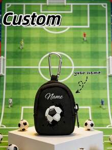 1pc Personalized Mini Football Print Zipper Coin Purse With Keychain - Black Wallet Style Pouch, Zipper Closure, Suitable For Sports, Outdoor Travel, Birthday Gift, Daily Use, Outing, Travel, Shopping, Mini Wallet, Pendant, Packaging Decor - متعدد الألوان - مشاهدة 2