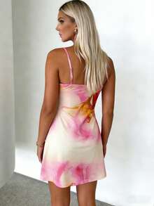 Abito mini in maglia con stampa floreale romantica ed elegante, con corpetto con lacci, adatto per la primavera/estate - Multicolore - Visualizzare 10
