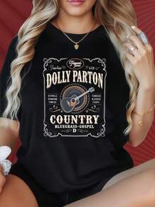 Dolly Parton Country Bluegrass Gospel T Shirt Women Vintage Music Band Tee Black Fashion TopFun Stamps Are Suitable For Family GatheringsChristmas Partiessports Activitiesholiday Partiesoutingssports And Other Holiday Gifts (220g). - 黑色 - 查看 1