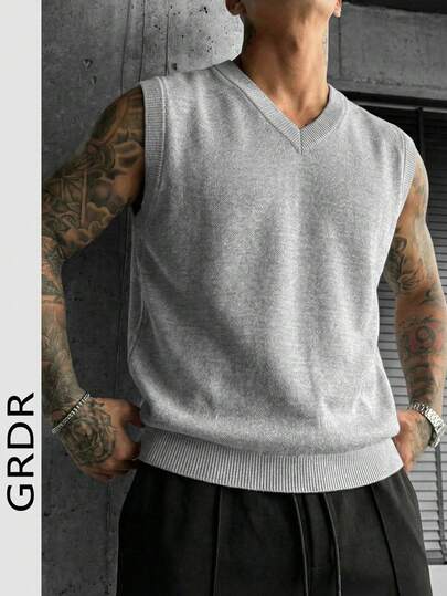 GRDR Men's Solid Color Knit Vest, Casual & Versatile