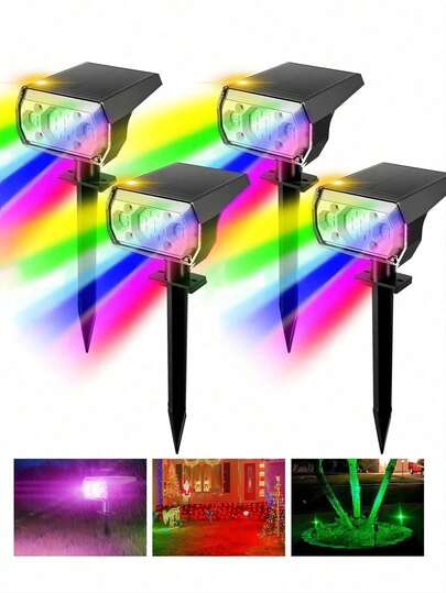 6/4/2/1个太阳能景观射灯 - 18颗LED灯珠，RGB变色，IP67防水，360°可调，适用于花园小径、草坪、围栏、大门、活动氛围照明