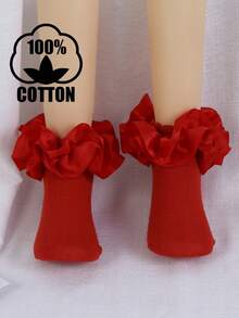 1双棉质女婴袜，带大蕾丝花边，3D蕾丝公主芭蕾舞袜 - 紅色 - 查看 9