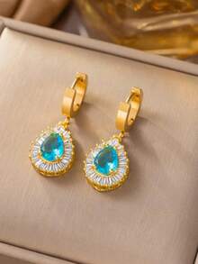 4件套不锈钢镀金四叶草项链、耳环、手链首饰套装，适合女性和情侣佩戴，复古时尚街头风派对配饰（OPP袋包装） - 金黃色 - 查看 3