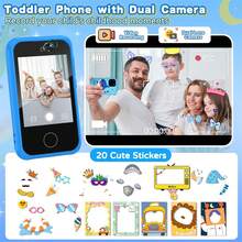 儿童智能玩具手机，鲨鱼造型，2.8英寸高清触摸屏，双摄像头，内置教育游戏和音乐播放器，适合3-12岁男孩女孩，是完美的圣诞节和生日礼物。 - 彩色 - 查看 8