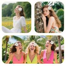 1pc Hawaiian Flower Hair Clips, Artificial Flower Hair Clips For Women, Hibiscus Flower Hair Clips, Lotus Flower Hair Clips, Suitable For Holiday Beach Party, Summer Tropical Flower Hair Accessories, Wedding Party, Gift For Girls, Mother's Day, Hair Claws, Hair Clips, Hair Pins, School Supplies, Head Accesssories - trắng - Xem 5