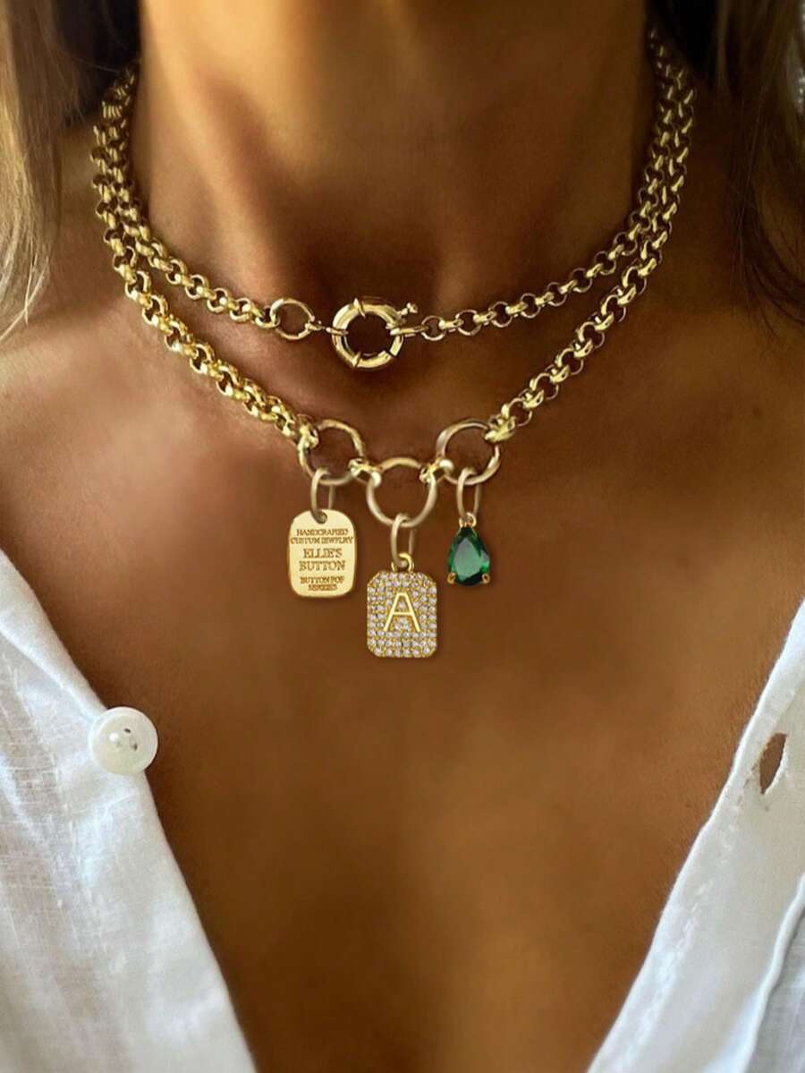 1PC Gold A-Z Letter Necklace, Paired With A Lightning Pendant And Letter Chain, Stainless Steel Chain,For Work, Daily Life, Parties, Banquets, And Dance Party Decor,For Women's Exquisite Holiday Party Gifts - Yellow Gold - View 1