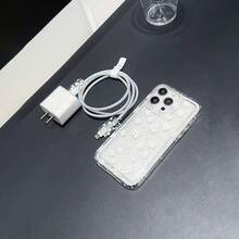 6pcs Daisy Flower Pattern Phone Case Set, Including Charger Head Protector, Cable Guard, And TPU Shockproof Protective Case - Clear - View 4