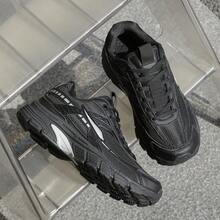 Giày thể thao nam đế dày màu đen, chất liệu lưới thoáng khí, buộc dây, phù hợp cho chạy bộ và mặc thường ngày, có kiểu dáng đôi. - Đen và bạc - Xem 5