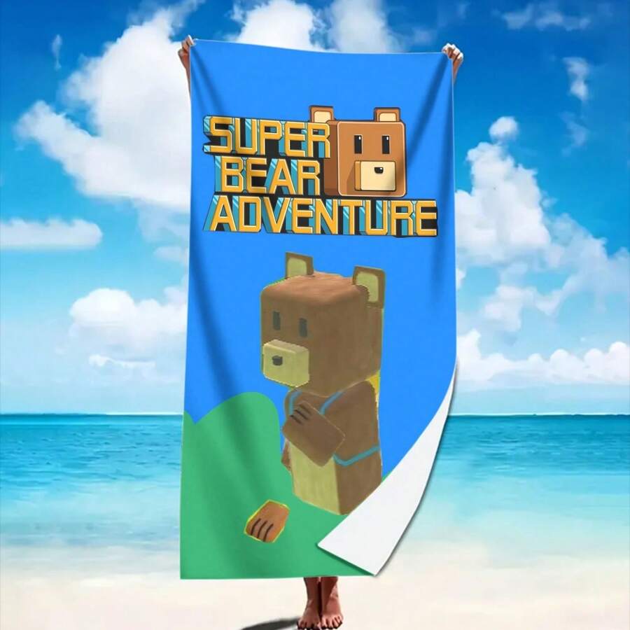 Super Bear Adventure Game Character Beach Towel, Made Of Ultra-Fine Microfiber, Perfect For The Beach, Swimming Pool, Gym, And Yoga. It'S The Ideal Gift For Friends, Lovers, And Family, Creating A Gre - White - 查看 1