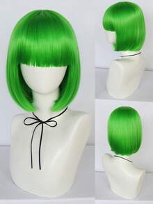 带刘海的波波头假发，女士12英寸短直发假发，耐热合成假发，日常佩戴，派对及动漫角色扮演假发，圣帕特里克节装扮假发 - 彩色 - 查看 4