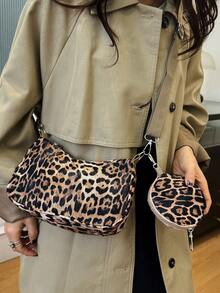 1个女士斜挎包，PU豹纹印花，复古时尚，女士单肩包，适合购物、聚会、外出、短途旅行，大容量，百搭，送给女孩的最佳礼物，情人节佳品 - 彩色 - 查看 9