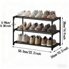 Space-Saving 3-Tier Shoe Rack - Easy Assembly, Multi-Functional Storage Organizer For Hallways, Closets & Garages, Plastic/Metal Construction, Fits Various Room Sizes - Multicolor - View 2