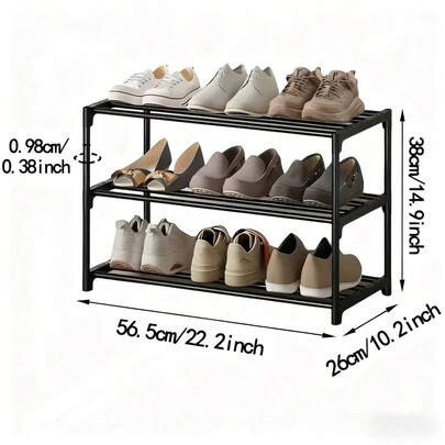 Space-Saving 3-Tier Shoe Rack - Easy Assembly, Multi-Functional Storage Organizer For Hallways, Closets & Garages, Plastic/Metal Construction, Fits Various Room Sizes