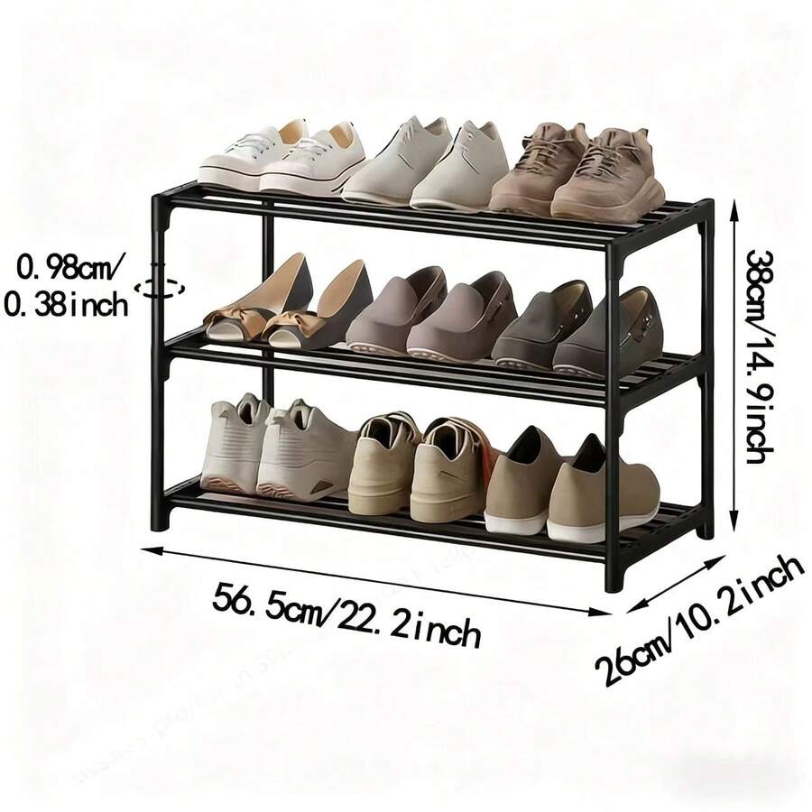 Space-Saving 3-Tier Shoe Rack - Easy Assembly, Multi-Functional Storage Organizer For Hallways, Closets & Garages, Plastic/Metal Construction, Fits Various Room Sizes