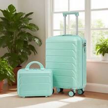 14"/19" 2-Piece ABS Spinner Suitcase Set With Combination Lock & 14" Cosmetic Bag - 綠色 - 查看 5