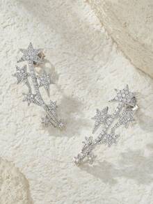 925纯银莫桑石耳环，低过敏性小众奢华设计，抗氧化百搭耳环，情人节、母亲节、婚礼、订婚、生日礼物，礼盒包装 - 銀色 - 查看 6