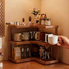 Multi-Tier Wooden Corner Shelf, Office Desk Storage Organizer, Layered Display Rack, Kitchen Spice Rack, Cup Holder For Mugs, Coffee Cups, Tea Sets - Multicolor - View 4