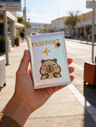 Cute Little Capybara Minimalist Passport Holder,Cartoon Animal Patch Design,Passport Protector, Passport Covers,Convenient Pu Passport Protection Case In, Sweet Style,Faux Leather Passport Holders,Lightweight, Foldable, Portable, Suitable For International Travel, Ideal For Couples,Outings And Vacations, Id Holder,Travel For Back To School, For Girls,Student , Unisex ,Back To School Stuff,Valentine'S Day Gift, Mother'S Day Gift