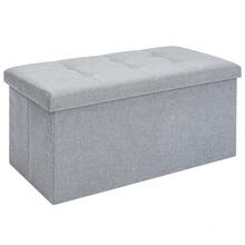 Ottoman Storage Bench With Lid | Foldable Multifunctional Footrest Stool, Toy Chest & Long Shoe Bench For Living Room, Bedroom & Apartment - Grey - View 2