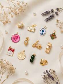 1pc New 18K Gold Plated Candy Suitcase, Water Cup, Dice, Taxi Lamp, Wine Glass, Dance Shoes, Envelope Pendant, Waterproof And Fade-Resistant, DIY Jewelry Accessories, Necklace, Bracelet, Earring, Keychain, Bag, Women Jewelry, Wallet, Small Pendant, Gift - Multicolor - View 2