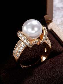 1pc Elegant Vintage Ring Featuring Imitation Pearls And Detailed Design,Perfect As A Gift For Women On Special Occasions Like Weddings,Banquets,Vacations,Parties,Or Anniversaries,Valentine's Day Gifts(No Box) - Gold - View 5