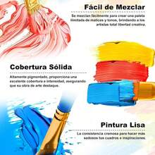 24 Colores Pintura Acrilica Profesionales, 59ml Pinturas Oleo con 10 Pinceles y 1Paleta, Set de Suministros de Arte para Tela, P - 24 - Ver 5