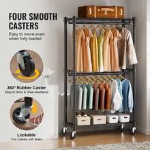 Perchero resistente con 2 varillas y ganchos laterales, con ruedas, capacidad máxima de 181 kg, para decoración de Halloween, disfraces de Halloween, decoración de otoño y festivales. - 2 Varillas 2 Niveles - Ver 4