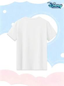 This White Disney's The Glass Slipper Princess Short-Sleeved T-Shirt For Girls Aged 3–14 Features Mickey Mouse Ears, A Blue Polka-Dot Bow, And A Starry Castle Print On The Front, Along With The Glass Slipper Princess's Cartoon Image And Handwritten Lettering. Crafted From Soft, Skin-Friendly, Sweat-Wicking High-Quality Fabric, This Comfortable, Breathable Crew Neck Tee Pairs Easily With A Variety Of Bottoms Including Denim Shorts, Overalls, Pleated Skirts, Track Pants, Princess Dresses, Floral Skirts And Wide-Leg Pants. It Is Suitable For Numerous Occasions Such As Disney-Themed Activities, School Days, The Glass Slipper Princess-Themed Parties, Daily Outings, Family Trips, Friend Outings, Outdoor Excursions And Fairytale-Themed Performances. This Coordinated Design Caters To Girls' Dual Needs For A Dreamy Style And Fairytale Atmosphere, Making It A Practical, Eye-Catching And Versatile Spring And Summer Top For Young Girls. - trắng - Xem 4
