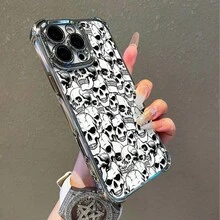 1 Stück, Vollbildschädelmuster, einfache stilvolle quadratische Handyhülle für iPhone 11/12/13/14/15/17/Air/Pro/Plus/Pro Max und Galaxy S22/S223/S84/S25/Ultra/FE/EDGE. Geeignet als Geschenk für Freunde oder Valentinstagsgeschenke. - Verschiedenfarbig - Übersicht 5