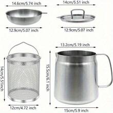 1.5L/2L Stainless Steel Oil Filter Pot, Multifunctional 2 In 1 Oil Strainer Pot For Camping, Large Capacity Bacon Grease Saver With Strainer, Kitchen Cooking Oil Container, Mini Deep Fryer With Basket - 2L - View 3