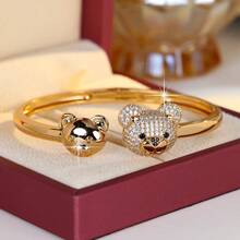 1pc Luxury Zirconia Inlaid Teddy Bear Bangle Bracelet, Cute Pet Design Women's Bracelet, Gift For Best Friend Birthday - Bracelet - View 4