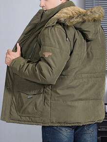 Shendy Vendy Chamarra tipo Bomber Ropa Casual para Hombre Con Capucha Chaqueta Acolchada Hombre Forro Aborregado Termico con Bolsillos Laterales de Cremallera Completa - Verde - Ver 2