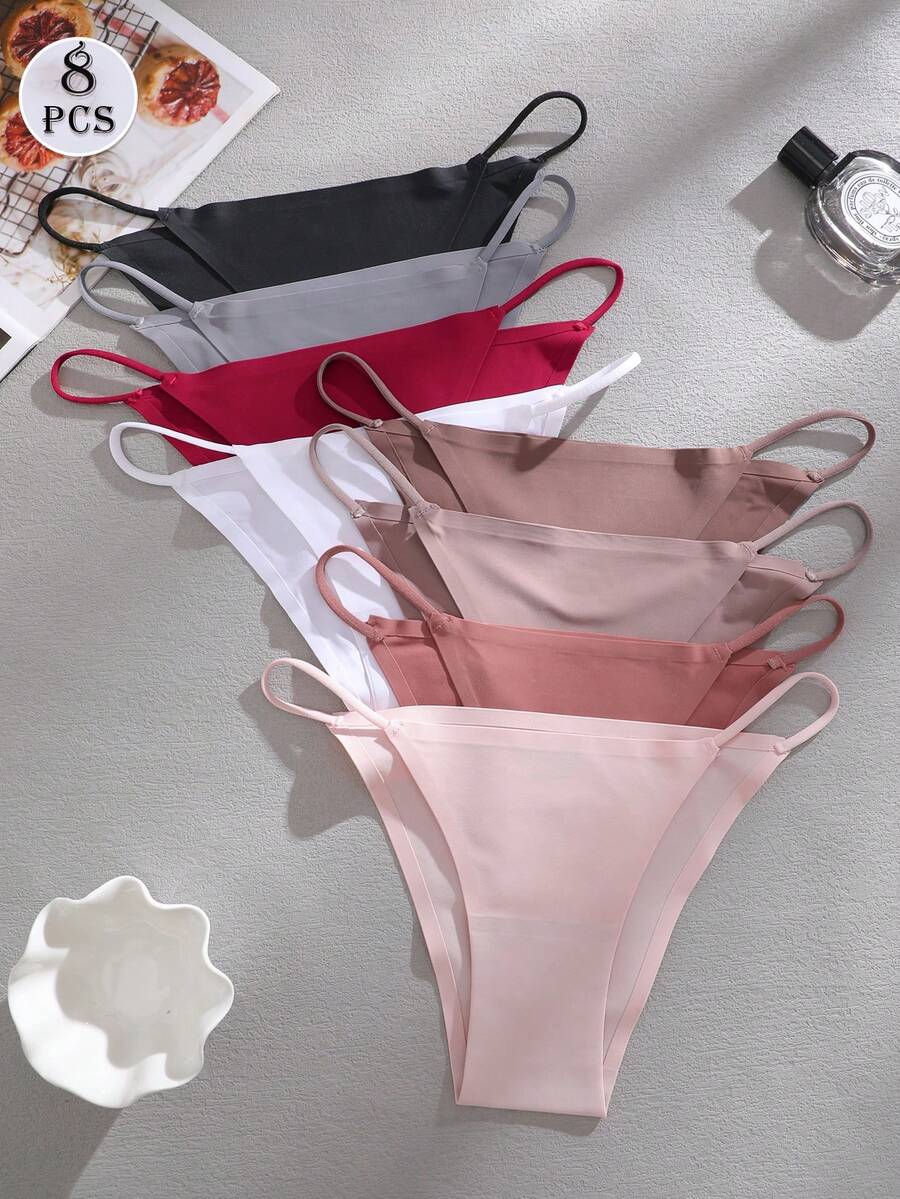 8pcs/Pack Spaghetti Strap Seamless Sexy Low Waist Panties For Women - Multicolor - View 1