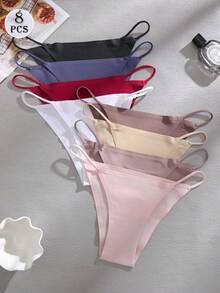 8pcs/Pack Thin Strap Seamless Sexy Low-Waist Women's Panties - Multicolor - View 1