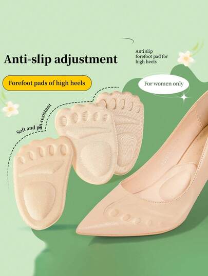 1 Pair Women's High Heel Inserts, Adjustable Size, Arch Support, Forefoot Cushion, Sweat-Absorbent, Anti-Slip, Shock-Absorbing, Suitable For Elegant Shoes, High Heels And Sandals