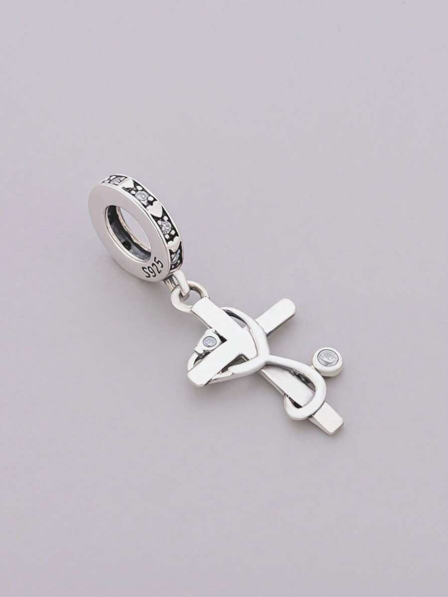 HuooNew 1pc Minimalist 925 Sterling Silver Cubic Zirconia Cross Pendant, Unisex DIY Souvenir Birthday Gift - Silver - View 1