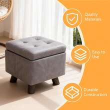 Un taburete multifuncional para el hogar, perfecto para cambiar de zapatos en la entrada, como reposapiés o asiento de almacenamiento en la sala de estar - Gris - Ver 6