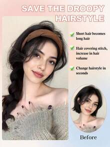 12 Inch Brown Curly Wig With Headband, Wavy Design Synthetic Fiber Half Wig, Suitable For Women's Daily Wear - Multicolor - View 5